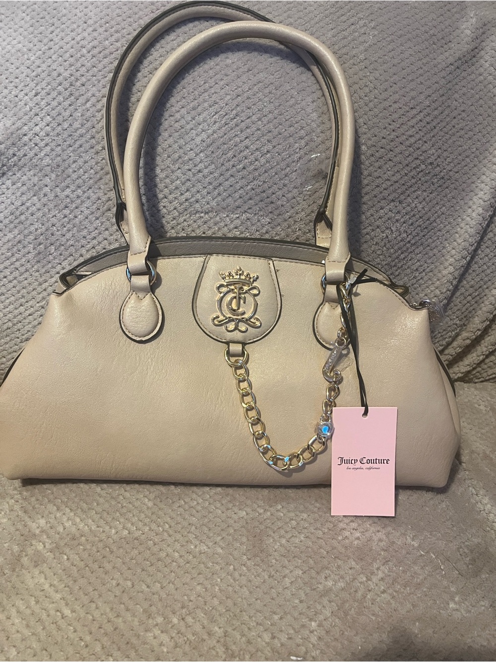 Juicy Couture Taupe Faux-Leather Chain-Accent Shoulder Bag New With Tags